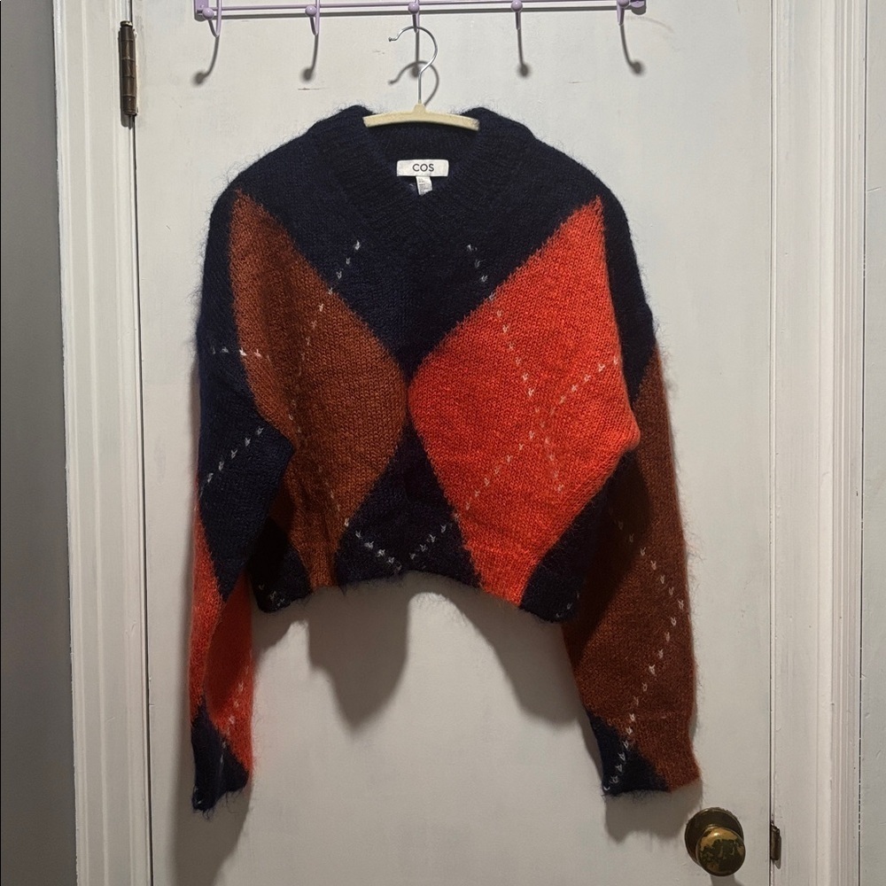COS argyle crop crewneck mohair sweater size xs